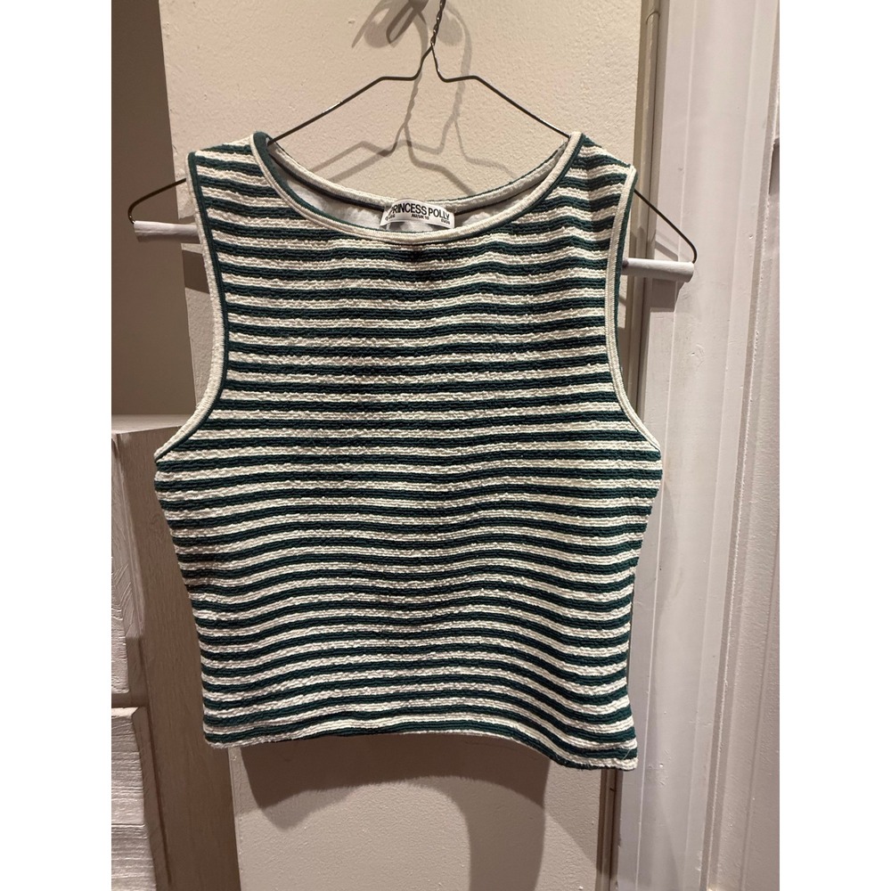 Princess Polly Green Cream Striped Textured Knit Sleeveless Crop Top US 6